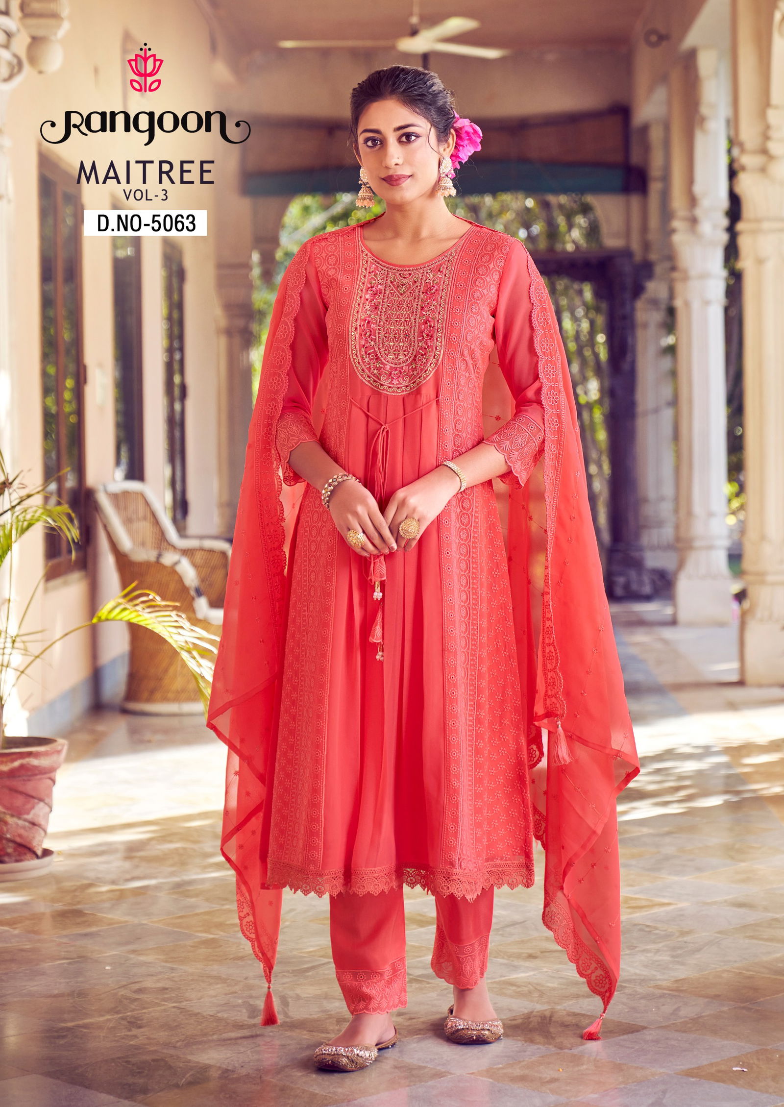 Maitree Vol 3 By Rangoon Embroidery Georgette Kurti With Bottom Dupatta Wholesale Market In Surat

